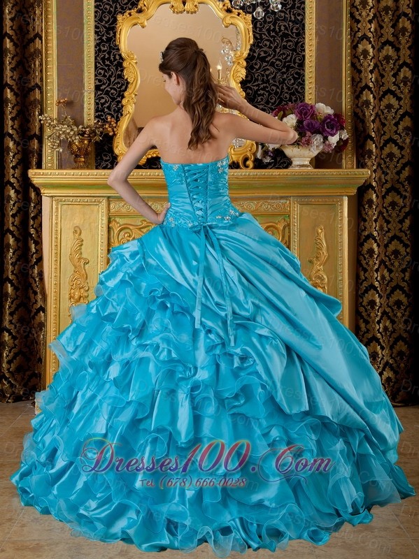 2013 Teal Appliques Beading Quinceanea Dress Sweetheart
