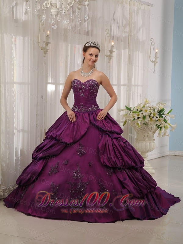 Eggplant Purple Quinceanera Dress Appliques Beading Court Train