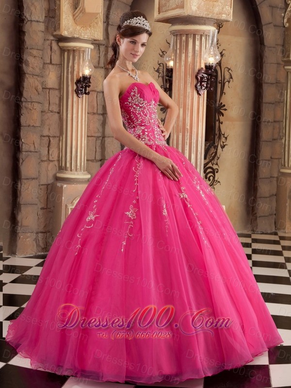 Hot Pink Quinceanera Dress Floor-length Beading