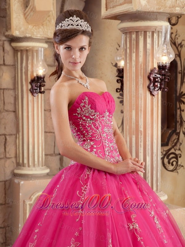 Hot Pink Quinceanera Dress Floor-length Beading