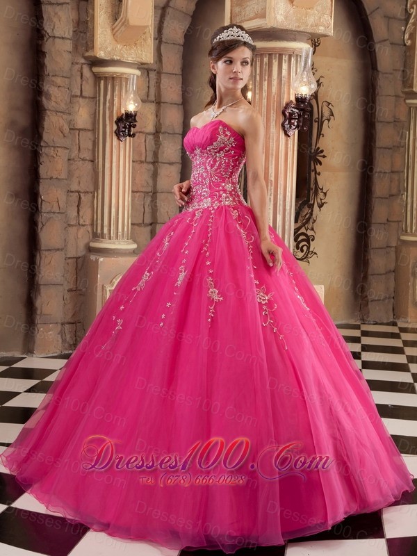 Hot Pink Quinceanera Dress Floor-length Beading