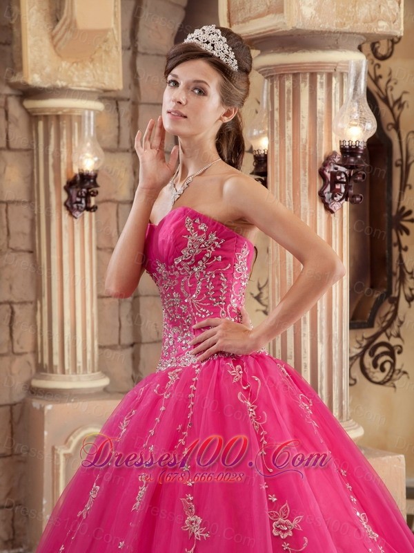 Hot Pink Quinceanera Dress Floor-length Beading