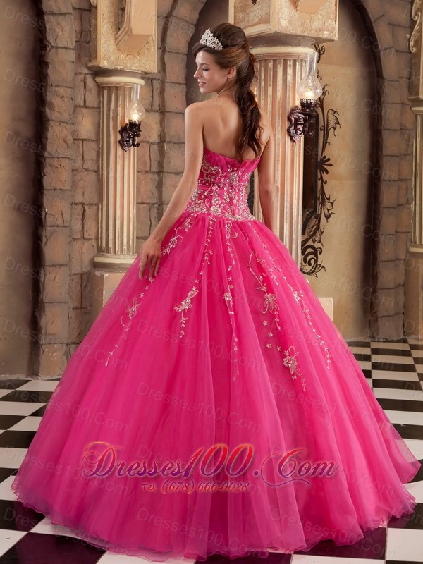 Hot Pink Quinceanera Dress Floor-length Beading