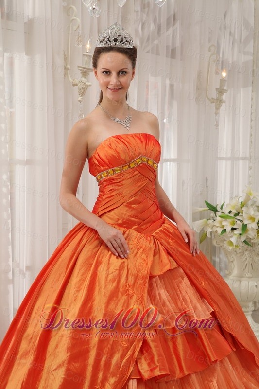 Orange Quinceanera Dress Strapless Beading Ruffles Floor-length