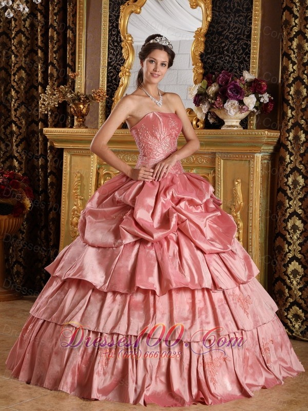 Watermelon Red Quinceanera Dress Appliques Bead Strapless
