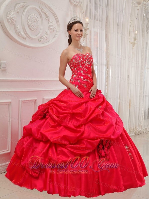 Red Quinceanera Dress Sweetheart Floor-length Appliques