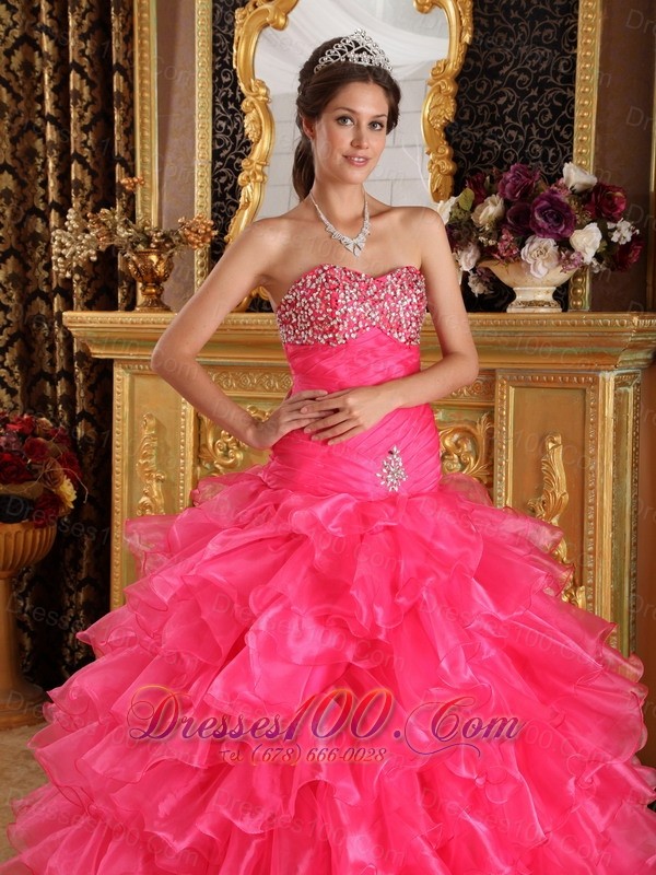 Hot Pink Quinceanera Dress Under 200 Beading Ruffles