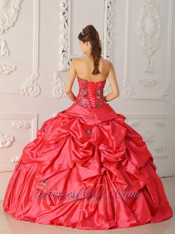 Red Quinceanera Dress Strapless Appliques Beading Embroidery