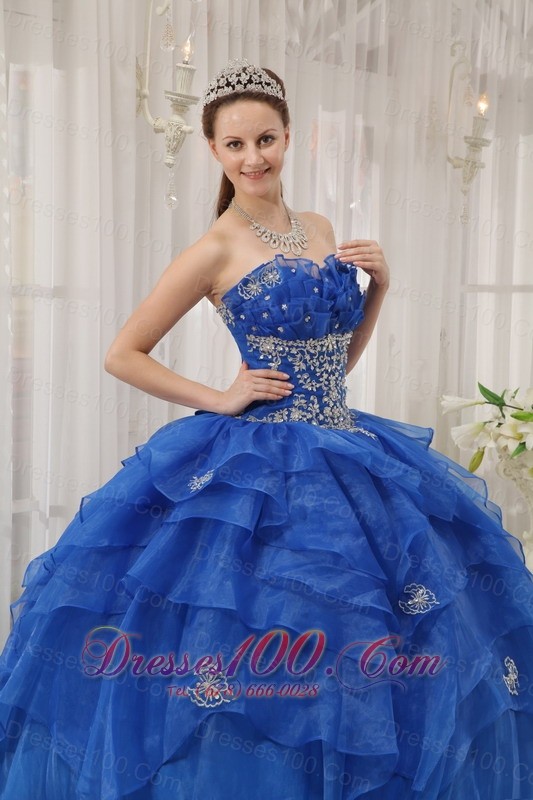 Royal Blue Quinceanera Dress Appliques Beading Organza