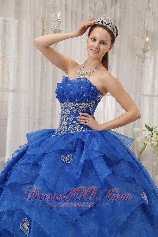 Royal Blue Quinceanera Dress Appliques Beading Organza