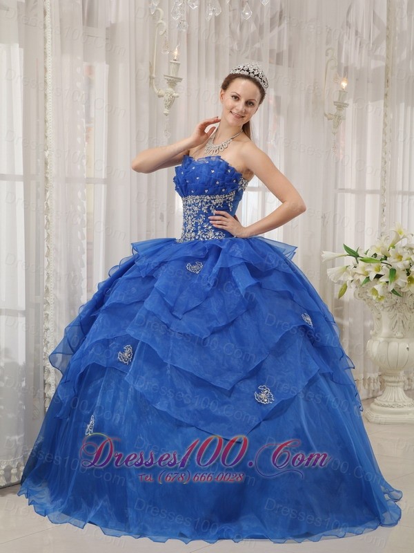 Royal Blue Quinceanera Dress Appliques Beading Organza