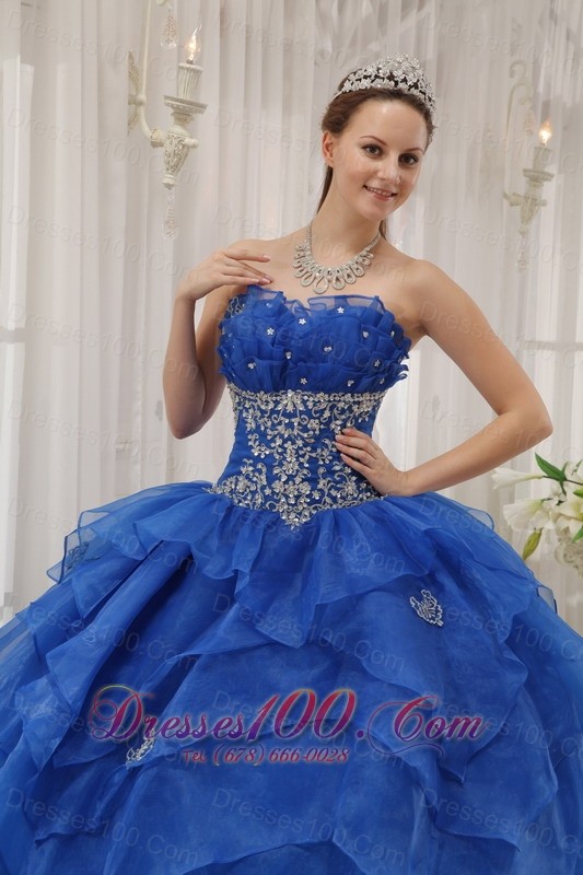 Royal Blue Quinceanera Dress Appliques Beading Organza
