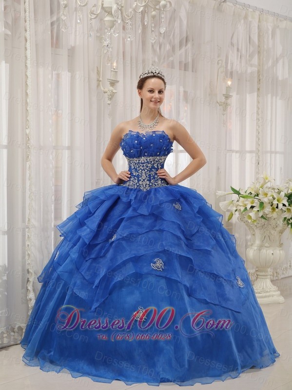 Royal Blue Quinceanera Dress Appliques Beading Organza