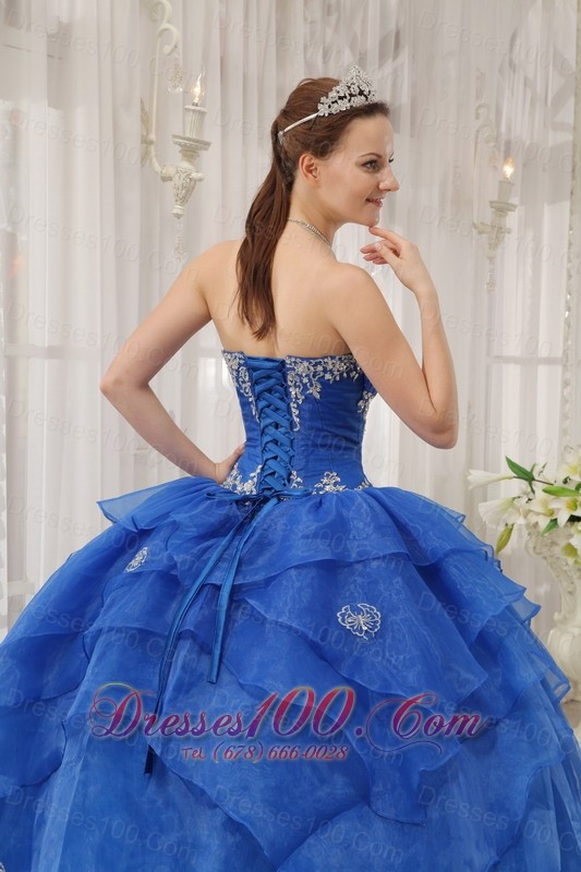 Royal Blue Quinceanera Dress Appliques Beading Organza