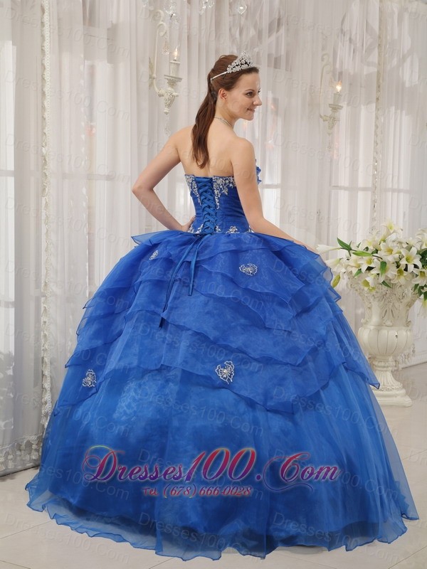 Royal Blue Quinceanera Dress Appliques Beading Organza