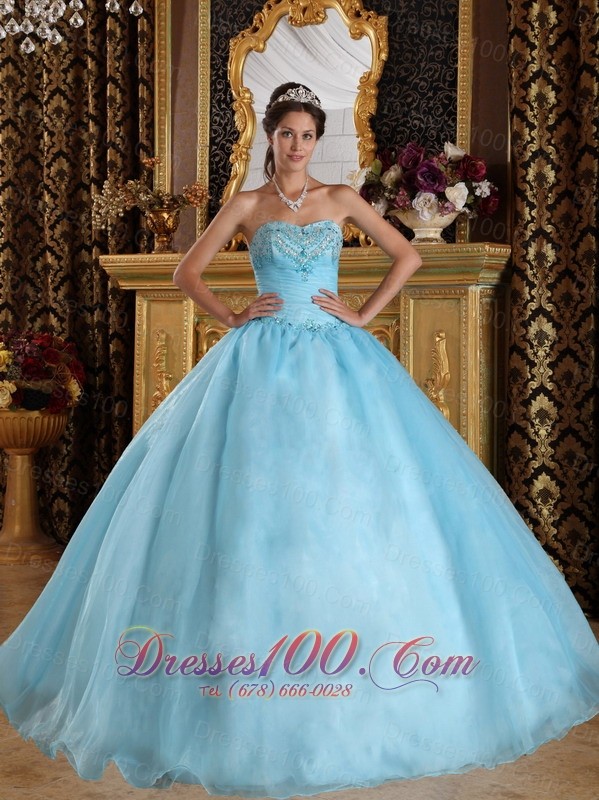Aqua Blue Quinceanera Dress Bead Floor-length Sweetheart