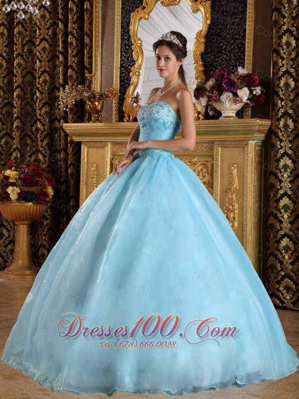 Aqua Blue Quinceanera Dress Bead Floor-length Sweetheart