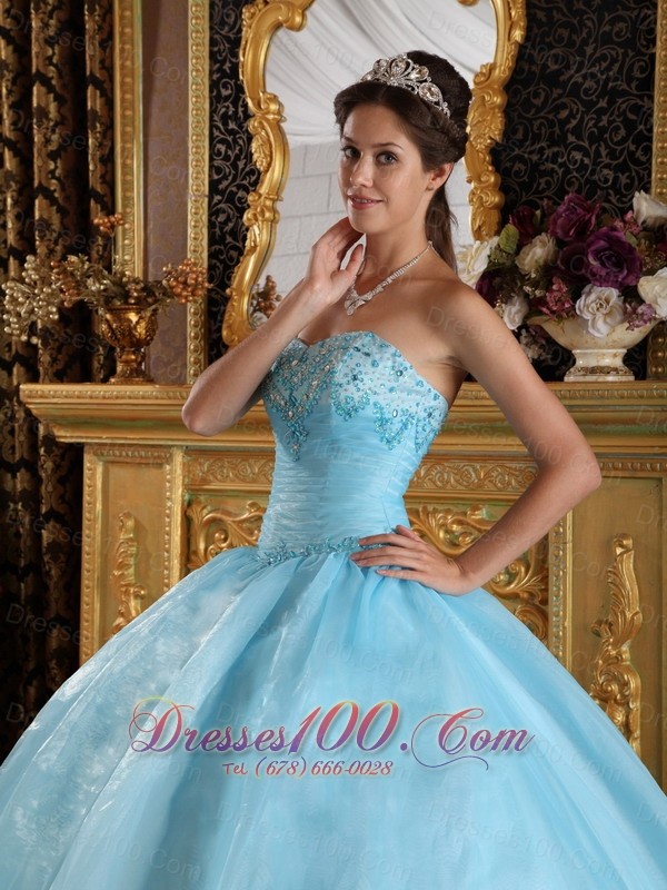 Aqua Blue Quinceanera Dress Bead Floor-length Sweetheart