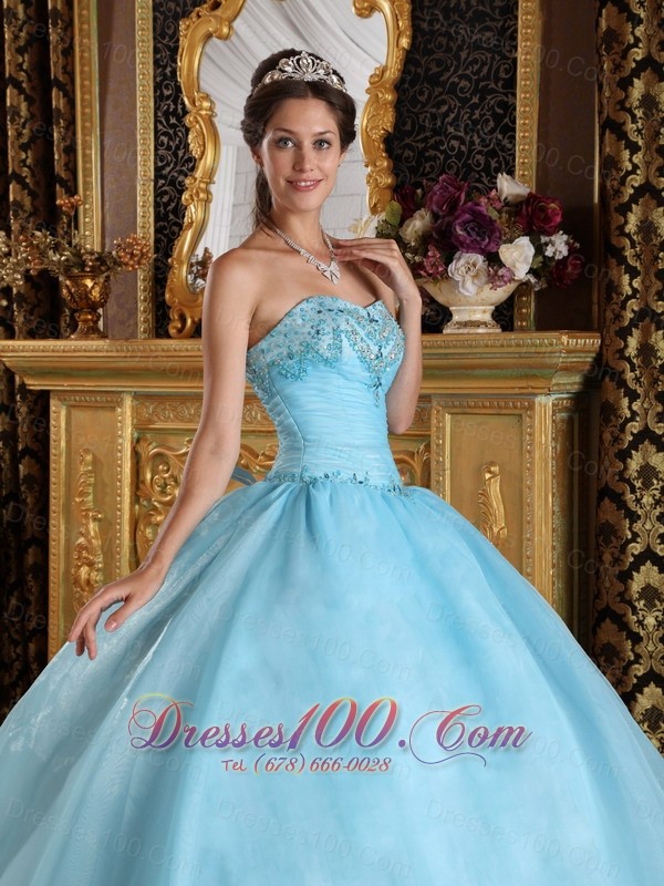 Aqua Blue Quinceanera Dress Bead Floor-length Sweetheart