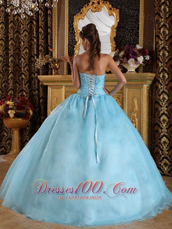 Aqua Blue Quinceanera Dress Bead Floor-length Sweetheart