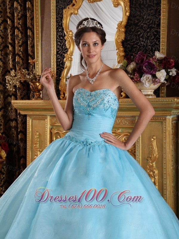 Aqua Blue Quinceanera Dress Bead Floor-length Sweetheart
