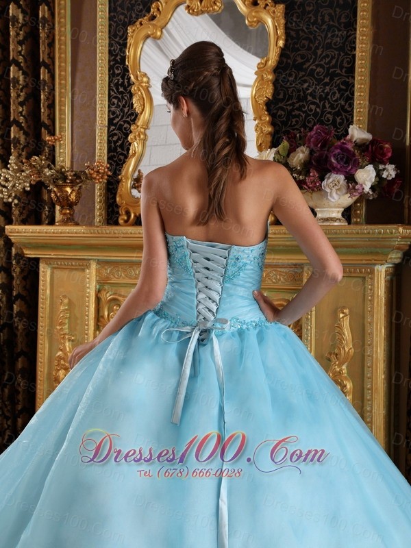 Aqua Blue Quinceanera Dress Bead Floor-length Sweetheart