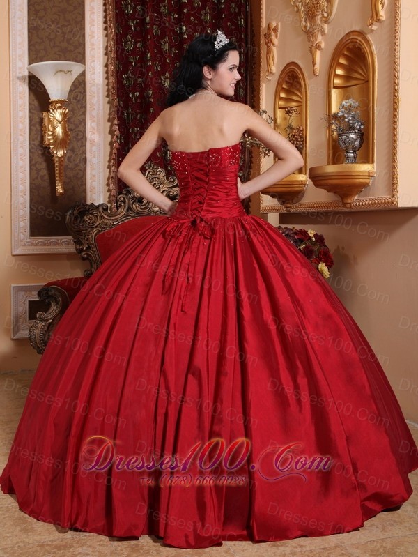 Red Floor-length Taffeta Beading Quinceanera Dress
