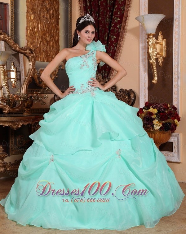 One Shoulder Appliques Bead Quinceanera Dress