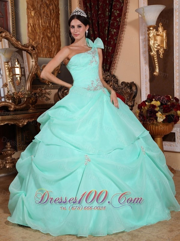 One Shoulder Appliques Bead Quinceanera Dress