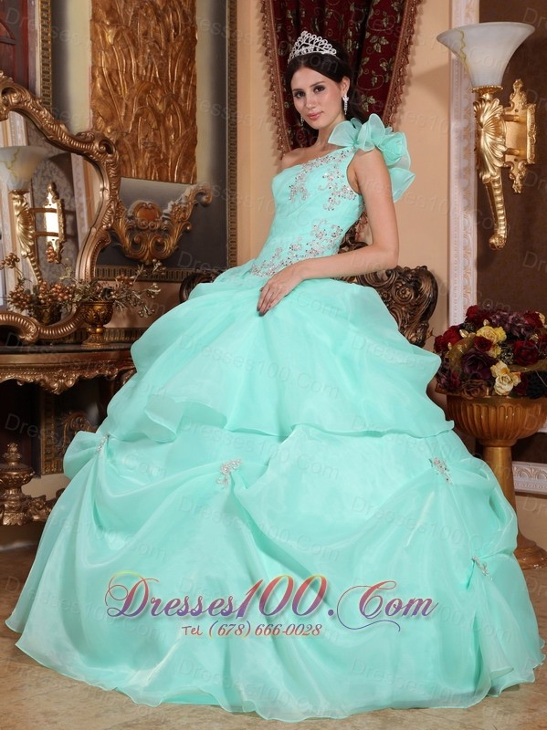One Shoulder Appliques Bead Quinceanera Dress