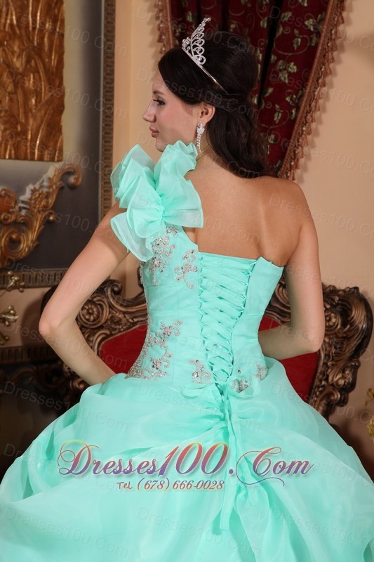 One Shoulder Appliques Bead Quinceanera Dress