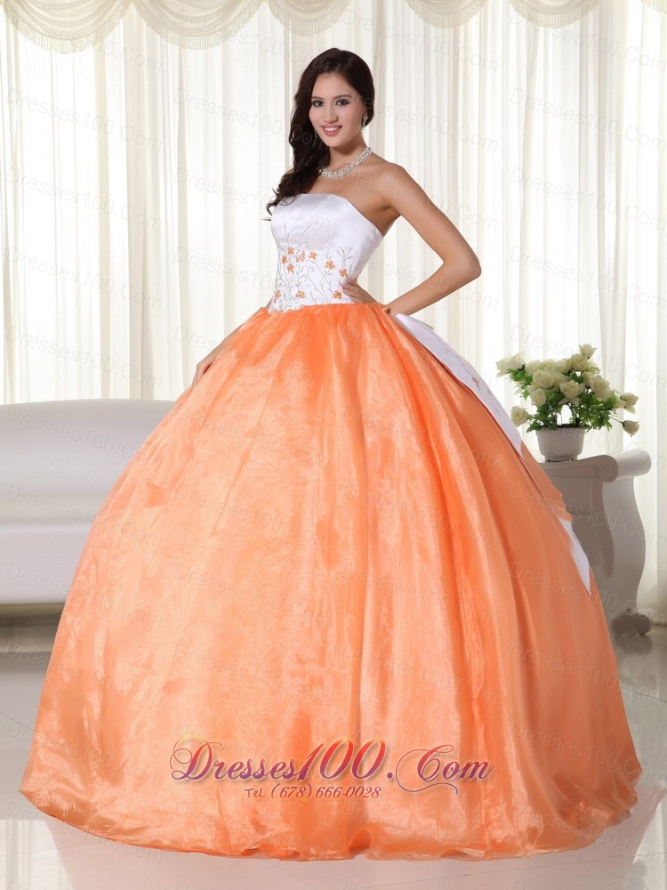 2013 Orange Sweet 15 Dress with Embroidery