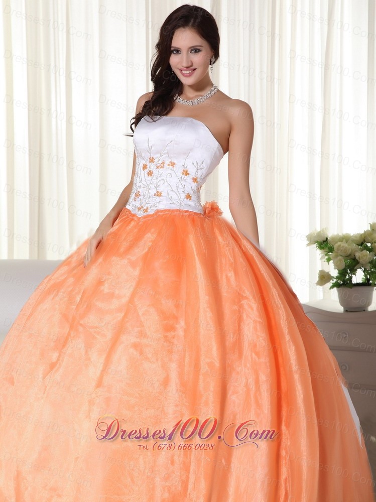 2013 Orange Sweet 15 Dress with Embroidery