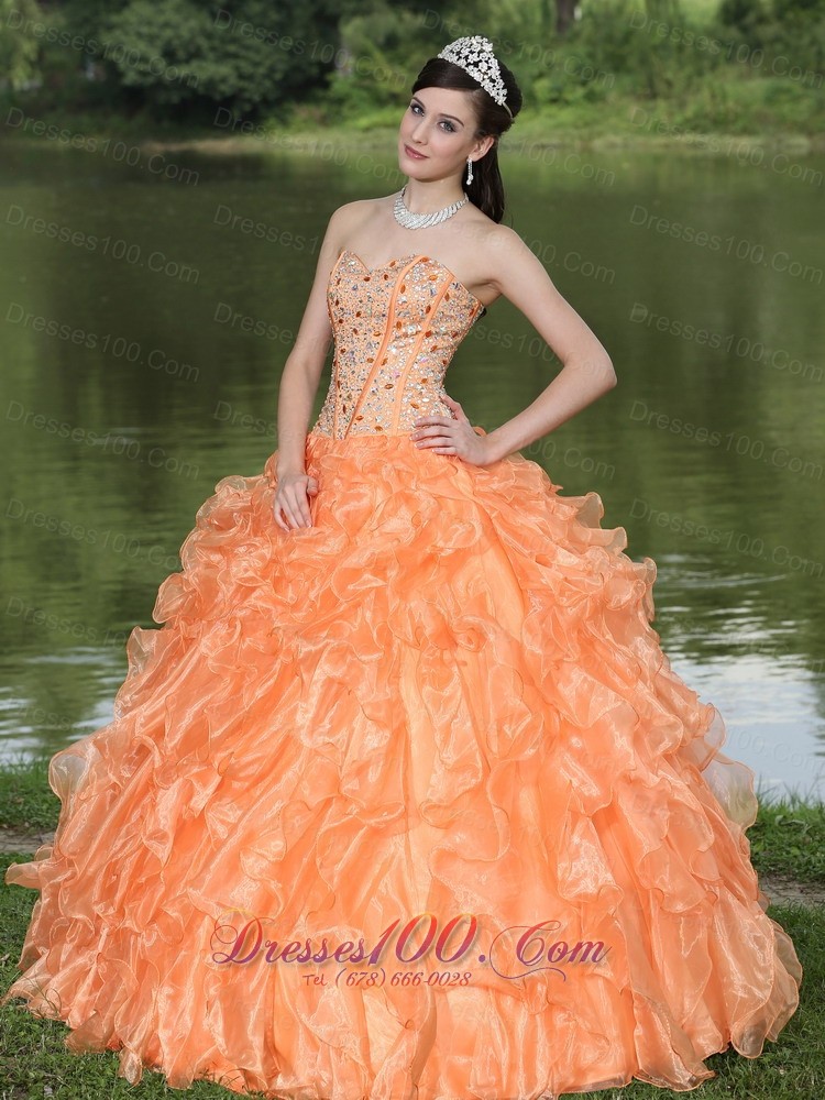 Orange Quinceanera Dress Ruffles Layered Sweetheart
