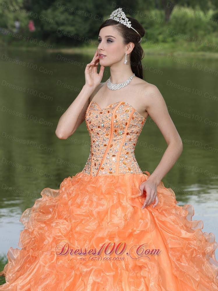 Orange Quinceanera Dress Ruffles Layered Sweetheart