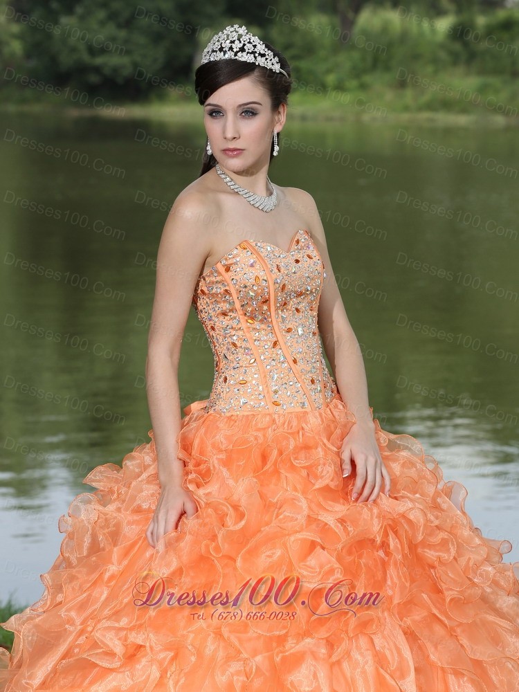 Orange Quinceanera Dress Ruffles Layered Sweetheart