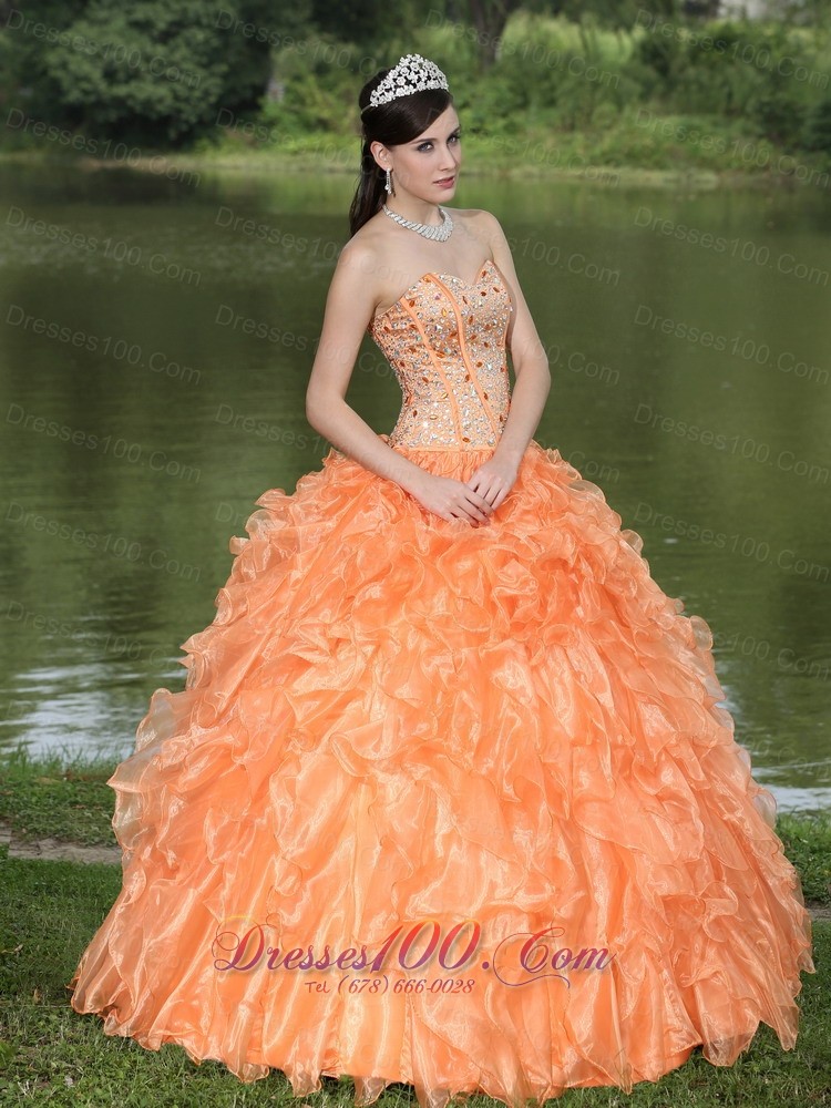 Orange Quinceanera Dress Ruffles Layered Sweetheart