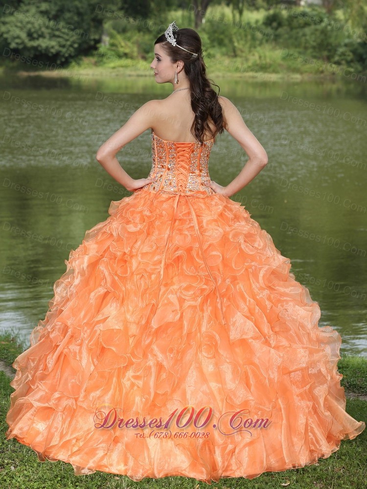 Orange Quinceanera Dress Ruffles Layered Sweetheart