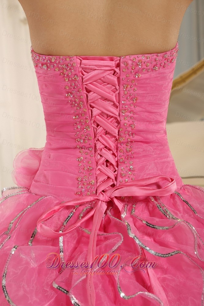 2013 Ruffles Beaded Rose Pink Quinceanera Dress Ruffles