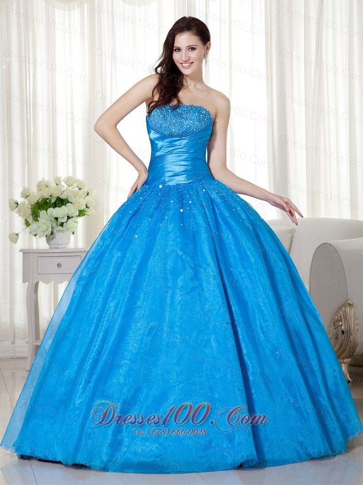 Sky Blue Quinceanera Dress Strapless Around 200 Taffeta