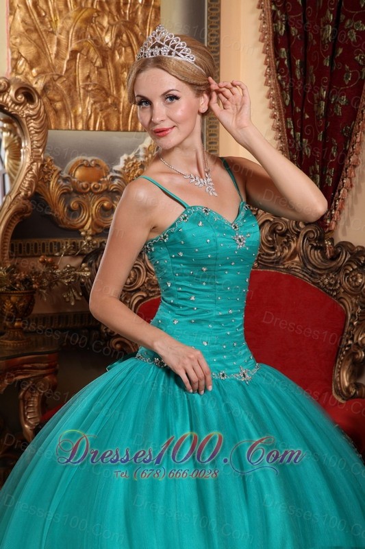Teal Spaghetti Straps Quinceanera Dress Under 200 Beading