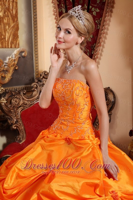 Orange Red Quinceanera Dress Beading Pick-ups