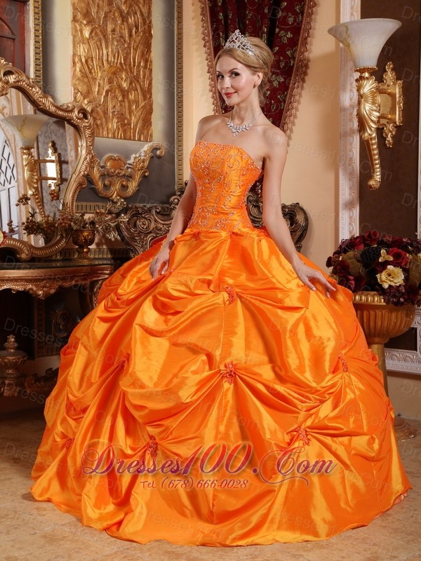 Orange Red Quinceanera Dress Beading Pick-ups