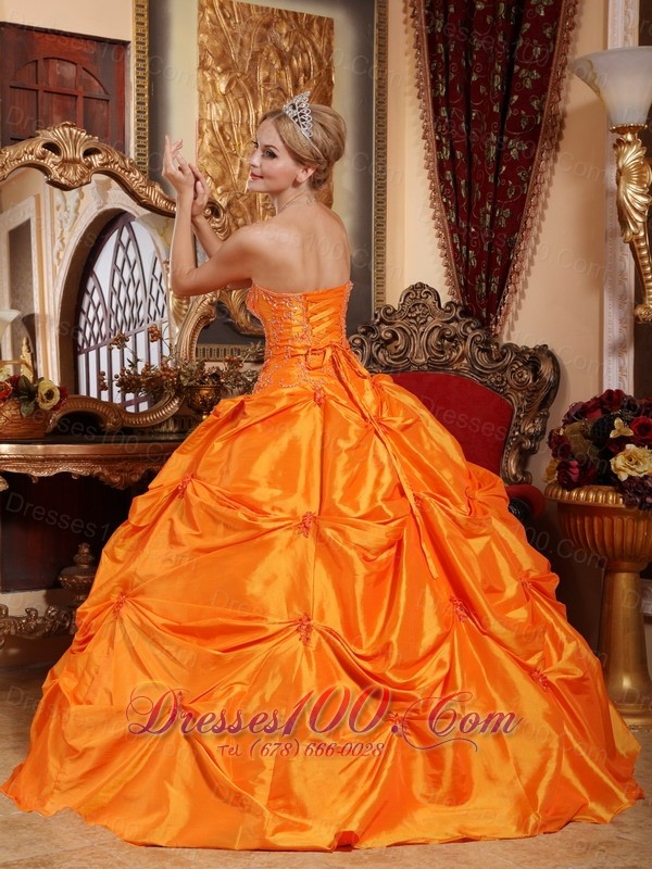 Orange Red Quinceanera Dress Beading Pick-ups