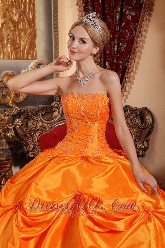 Orange Red Quinceanera Dress Beading Pick-ups