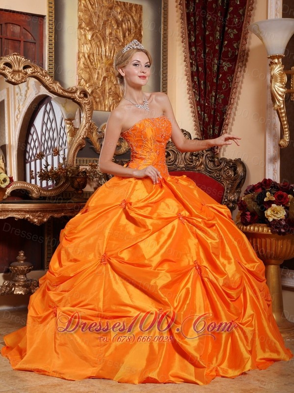 Orange Red Quinceanera Dress Beading Pick-ups