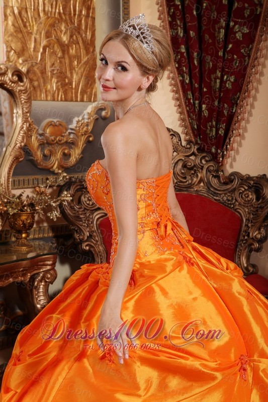 Orange Red Quinceanera Dress Beading Pick-ups