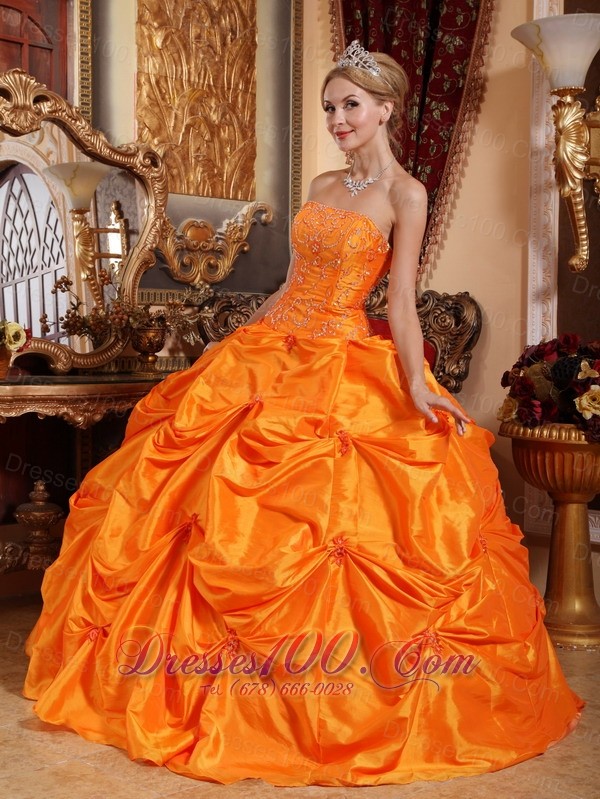 Orange Red Quinceanera Dress Beading Pick-ups