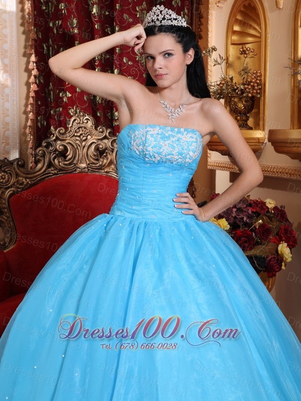 Baby Blue StraplessQuinceanera Dress Appliques Beading