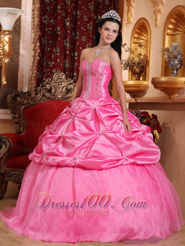 Rose Pink Quinceanera Dress Appliques Beading Floor-length